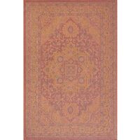 Traditional Persian Medallion Floral Flatweave Indoor Outdoor Rug in Red 60 x 120 cm (2x4')