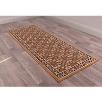 Traditional Poly Esta Bordered Classical Floral Gold Rug Floor Mat Carpet Hallway 70 x 200 cm (2'4''x6'7'') Runner