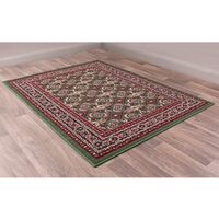 Traditional Poly Esta Bordered Classical Floral Green Rug Floor Mat Carpet Medium 120 x 160 cm (4'x5'3")