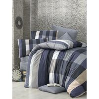 Victoria Cigdem Checked Blue Grey Soft Polycotton Luxury Elegance Duvet Cover Set with Pillowcases Double 200x200 cm + 2pcs 50x75 cm Pillow Cases