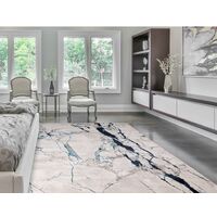 Aurora AU22 Quake Marbled Rug for Living Room Bedroom Lounge Quality Modern Abstract Soft Silky Shiny Blue Grey Rug in Small 80x150 cm (2'6"x5')