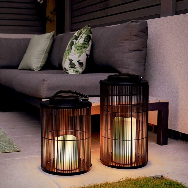 Black Battery Power Large Oslo Metal Flameless Outdoor LED Garden Candle  Lantern