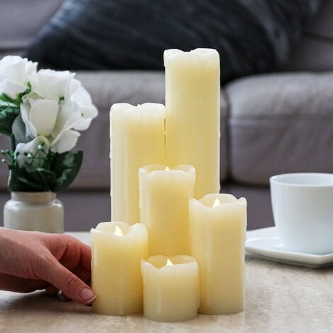 6 Pack Battery Power Flameless Flickering LED Real Wax Pillar Candles  Indoor Home