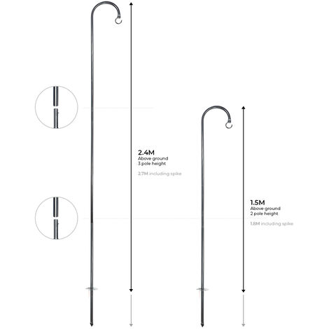 2 Pack 1.5m or 2.4m Steel Metal Shepherd's Crook Pole for Festoon ...