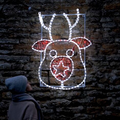1.1m Large Outdoor LED Rudolph Reindeer Silhouette Motif Twinkle with Plug