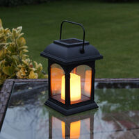 15cm Solar Power Traditional Flickering Flameless LED Hanging Candle Lantern | Outdoor Garden Patio Table Decoration