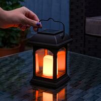 15cm Solar Power Traditional Flickering Flameless LED Hanging Candle Lantern | Outdoor Garden Patio Table Decoration