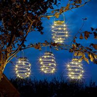 4 Pack Solar Power Hanging Spiralites LED Lantern Lights | Outdoor Garden Decoration - Warm White