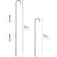 2 Pack 1.5m or 2.4m Steel Metal Shepherd's Crook Pole for Festoon Lights | Outdoor Garden Hanging Lantern String Lighting - Black