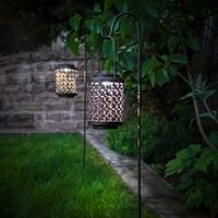 2 Pack Riad Shepherd's Crook LED Lanterns Pathway Lawn Border Patio Hanging - Bronze