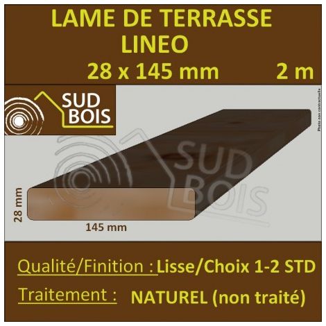 Lame Terrasse NIEVRE 28x145 en 3m50 Douglas Lisse Naturel Premium (lot de 5  lames)
