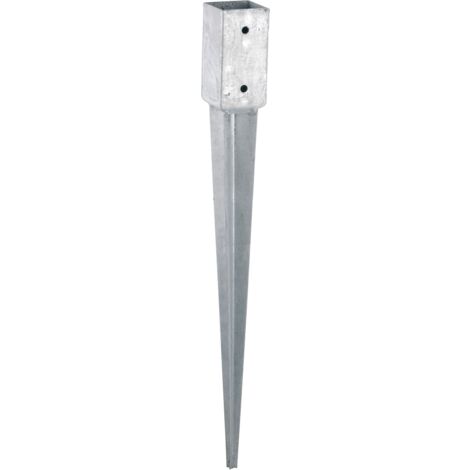 Winox – Support à enfoncer en acier galvanisé pour poteaux 7x7 cm – Dimensions extérieures 75x75x750 mm – 4 trous de fixation – Pour sols légers