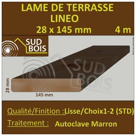 Lame Terrasse LINEO 28x145mm Douglas Autoclave Marron Lisse 4m