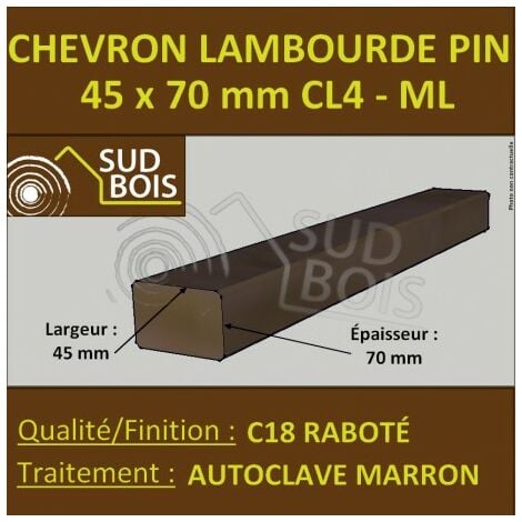 Lambourde / Chevron 45X70 Pin Raboté Traité Autoclave Classe 4 - Longueur 3m