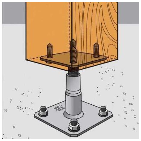 Sud Bois – Pied de poteau réglable 100 à 150 mm – Acier S235 JR électro zingué – Fixation sécurisée avec tirefonds – Pour structures bois - APB100 (1/2)