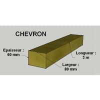 Chevron 60x80mm Sapin / Épicéa Brut Traité Classe 2 Jaune 3m