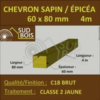 Chevron 60x80mm Sapin / Épicéa Brut Traité Classe 2 Jaune 4m