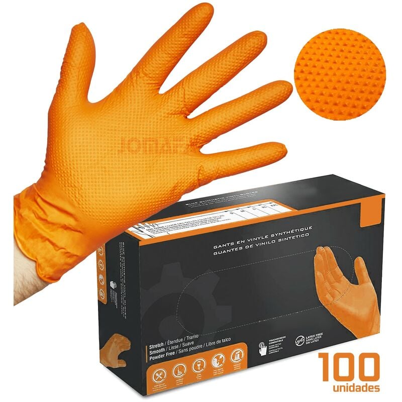 50u] Guantes de nitrilo diamantado 8.5 naranja — Planas