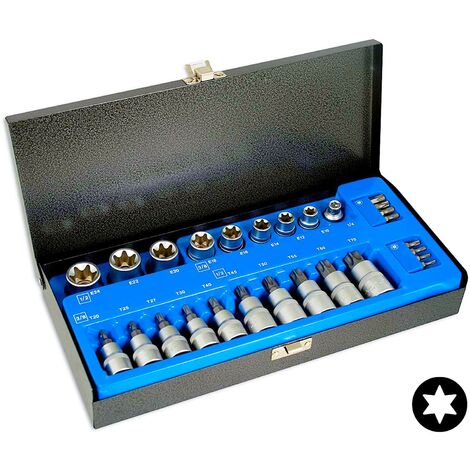 Juego de VASOS TORX Y PUNTAS TORX 3/8" Y 1/2", 27 PIEZAS…