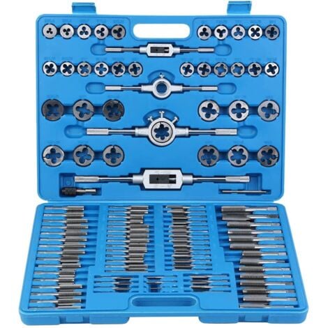 JUEGO DE MACHOS Y TERRAJAS METRICOS 110 PIEZAS DE M2 A M18 PROFESIONAL CON ESTUCHE DE METAL