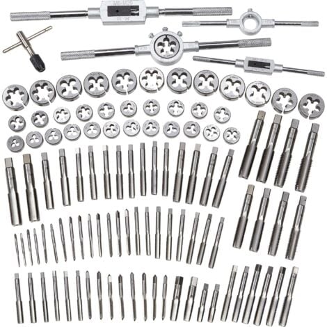 JUEGO DE MACHOS Y TERRAJAS METRICOS 110 PIEZAS DE M2 A M18 PROFESIONAL CON ESTUCHE DE METAL