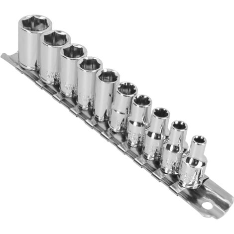 Juego de llaves de vaso 1/4 cortos 6 caras EN PULGADAS de 5/32" a 1/2", 10 piezas