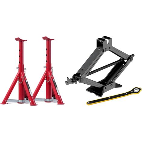 Kit de emergencia: Dos caballetes plegables de 2 toneladas (cada uno) y Gato de tijera 2 toneladas (1/5)
