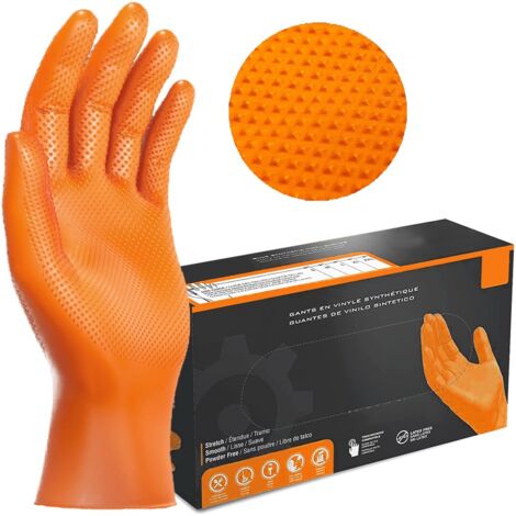 Guantes de Nitrilo DIAMANTADOS GRIP Super resistentes Reutilizables NARANJAS 8 micras / 9´9 gramos, pack de 50 Talla XXL (1/5)