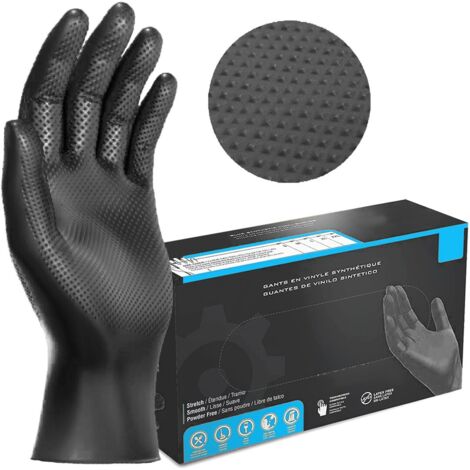 Guantes de Nitrilo DIAMANTADOS GRIP Super resistentes Reutilizables NEGROS 8 micras / 9´9 gramos, pack de 50 Talla XL
