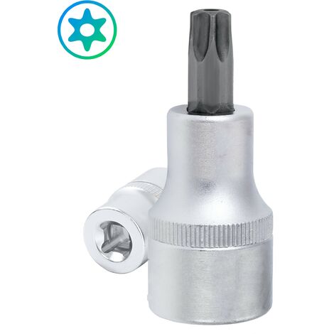 Vaso con punta TORX INVIOLABLE / TORX SEGURIDAD de 1/4" acero CRV, medida T15H (1/5)