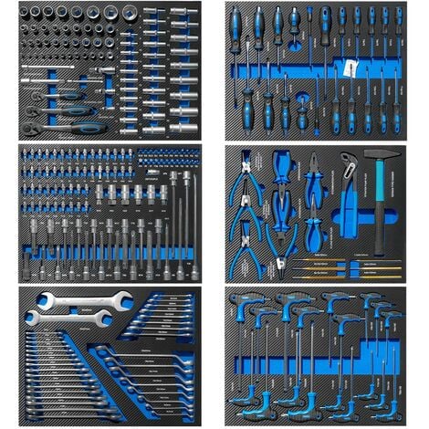 Carro de taller 7 cajones con herramienta, 6 MODULOS EVA AZUL