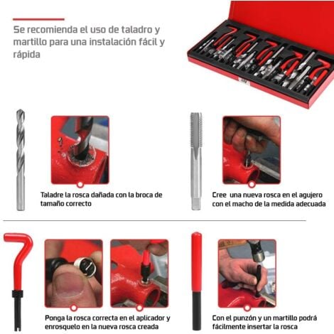 Juego de Reparación de Roscas, Kit Helicoil M5 M6 M8 M10 M12, 131 piezas  ROSCAS DAÑADOS HELICOIDALES HELICOIL Dientes PASADOS DE Tuerca