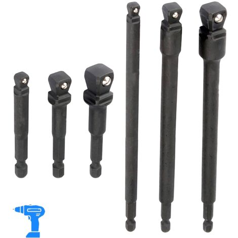Juego adaptadores de impacto para taladro con cabeza de bola cortos y largos 1/4", 1/2" y 3/8", 6 unidades