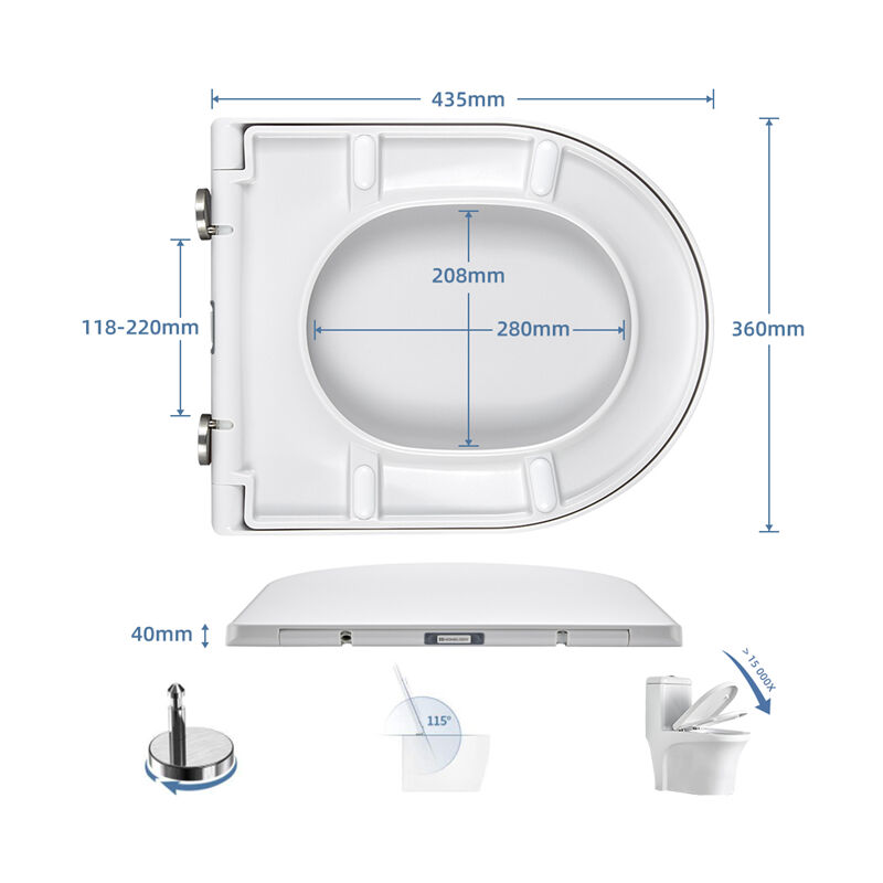 Declinazione A Bassa velocità Coperchio della Toilette Antibatterico Muto Ultra Resistente per Bagno E Toilette Copriwater Ad U 