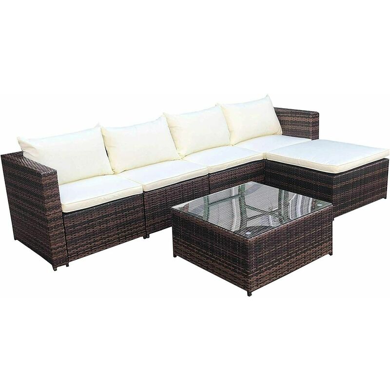 Evre Rattan Outdoor Garden Furniture Set Miami Sofa Coffee Table Foot Stool Grey - Evre Rattan Outdoor Garden Furniture Set Miami