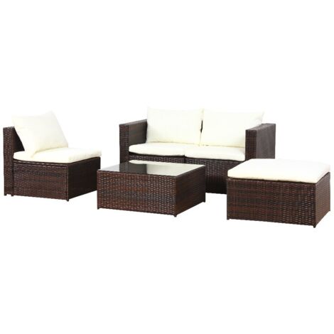 Poly Rattan Outdoor Garden Furniture Set Brown Malaga Cushion Patio Lounge (1/5)
