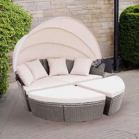 Rattan Outdoor Garden Bali Day Bed Patio Sun Lounge in Brown