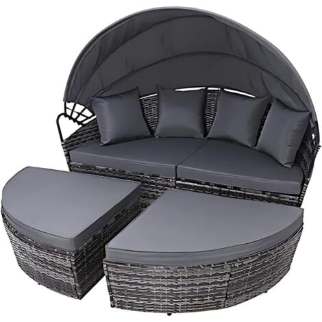 Rattan Outdoor Garden Bali Day Bed Patio Sun Lounge in Grey