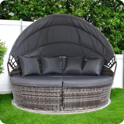 Rattan Outdoor Garden Bali Day Bed Patio Sun Lounge in Grey