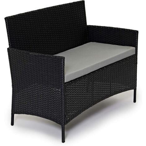 Evre Outdoor Garden Rattan Furniture 4 Piece set Chairs Sofa Table Patio Conservatory - Black - Black