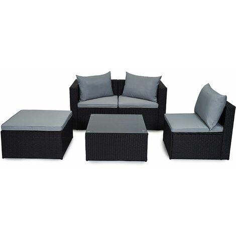Evre Outdoor Rattan Garden Furniture Set Malaga Conservatory Patio Sofa coffee table Black