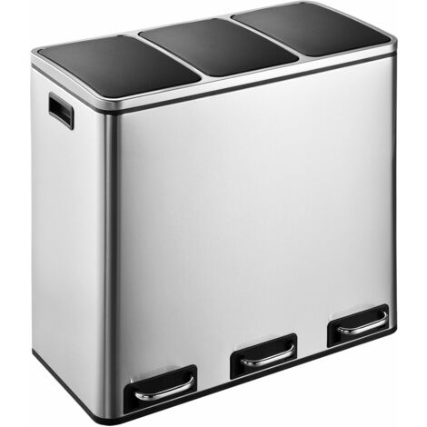 Evre Stainless Steel Recycling Pedal Bin With Removable Multi Compartments And Soft Close Lid for Kitchen/Office Waste  General Waste 54L (3x18L compartments)