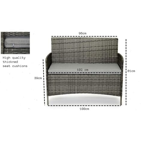 EVRE Grey Madrid Rattan Garden Furniture Set Patio Conservatory For Outdoor & Indoor Patio Conservatory Balcony with Glass Top Coffee Table and Cushions