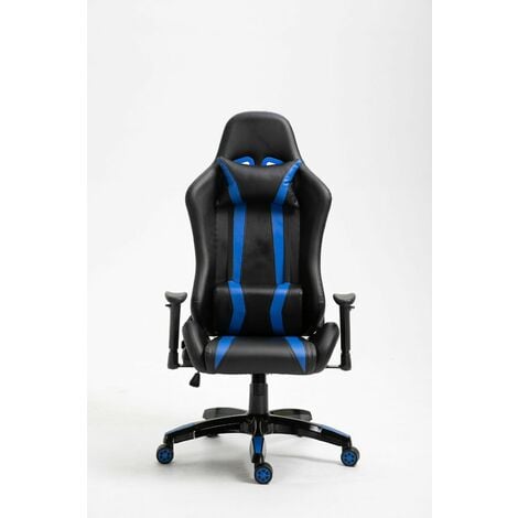 Evre Gaming Racing Office Computer Desk Swivel Recliner Leather Chair With Adjustable Headrest And Lumbar Support Blue