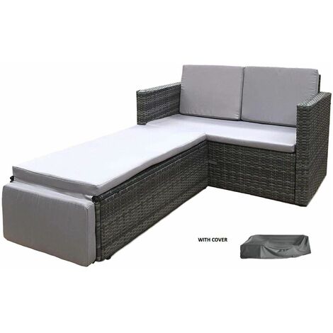 EvreRattan Outdoor Garden Sofa Furniture Love Bed Patio Sun bed 2 seater Grey New
with Cover
