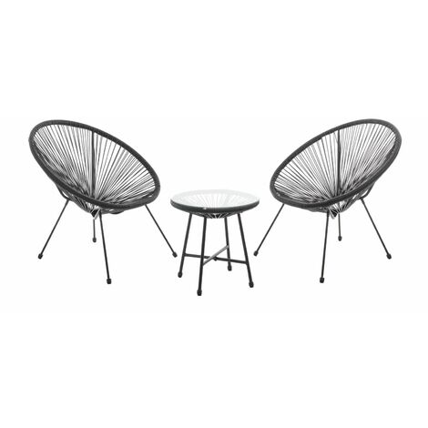 Evre Goa Acapulco Styled Garden Furniture Set Bistro Patio Indoor Outdoor Black