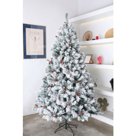 Evre Snowy White Spruce Artificial Christmas Tree With Pine Cones & Berries 4ft