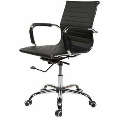 EVRE Office Desk Chair With Chrome Frame Finish And PU Leather (Black) (1/3)