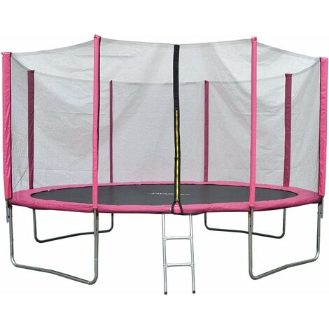 12ft, Pink EVRE Outdoor Trampoline with Zip Enclosure Net Padded Spring Cover and Ladder (1/4)
