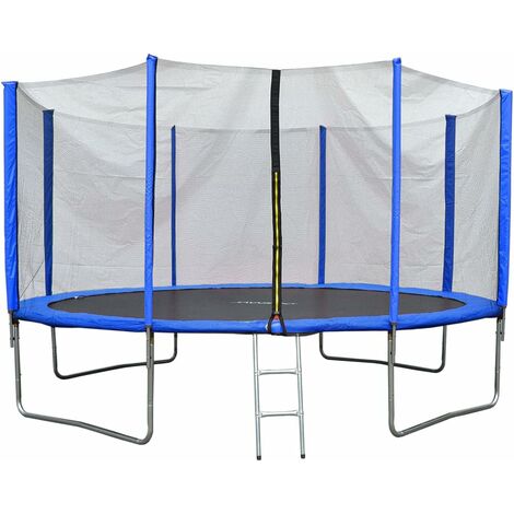 14ft, Blue EVRE Outdoor Trampoline with Zip Enclosure Net Padded Spring Cover and Ladder